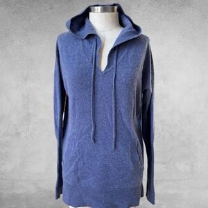 Max Studio Sweater 100% 2 Ply Cashmere Knit Hoodie Blue S Thumbholes Womens